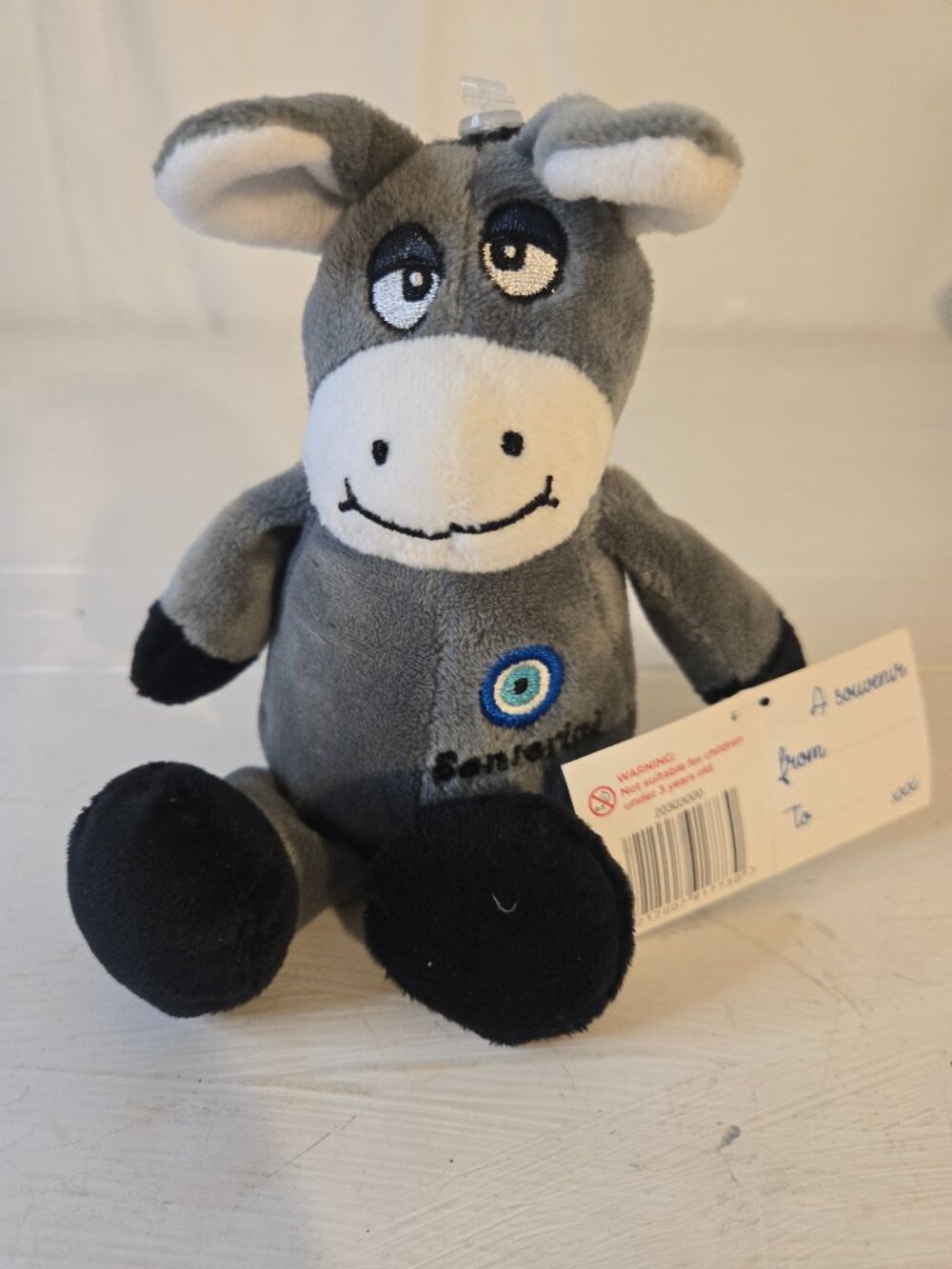Vanilla Santorini Greece Donkey Gray Plush NWT app 9 inches flat 5.5 sitting